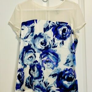 Cache Blue and Cream Floral Blouse
